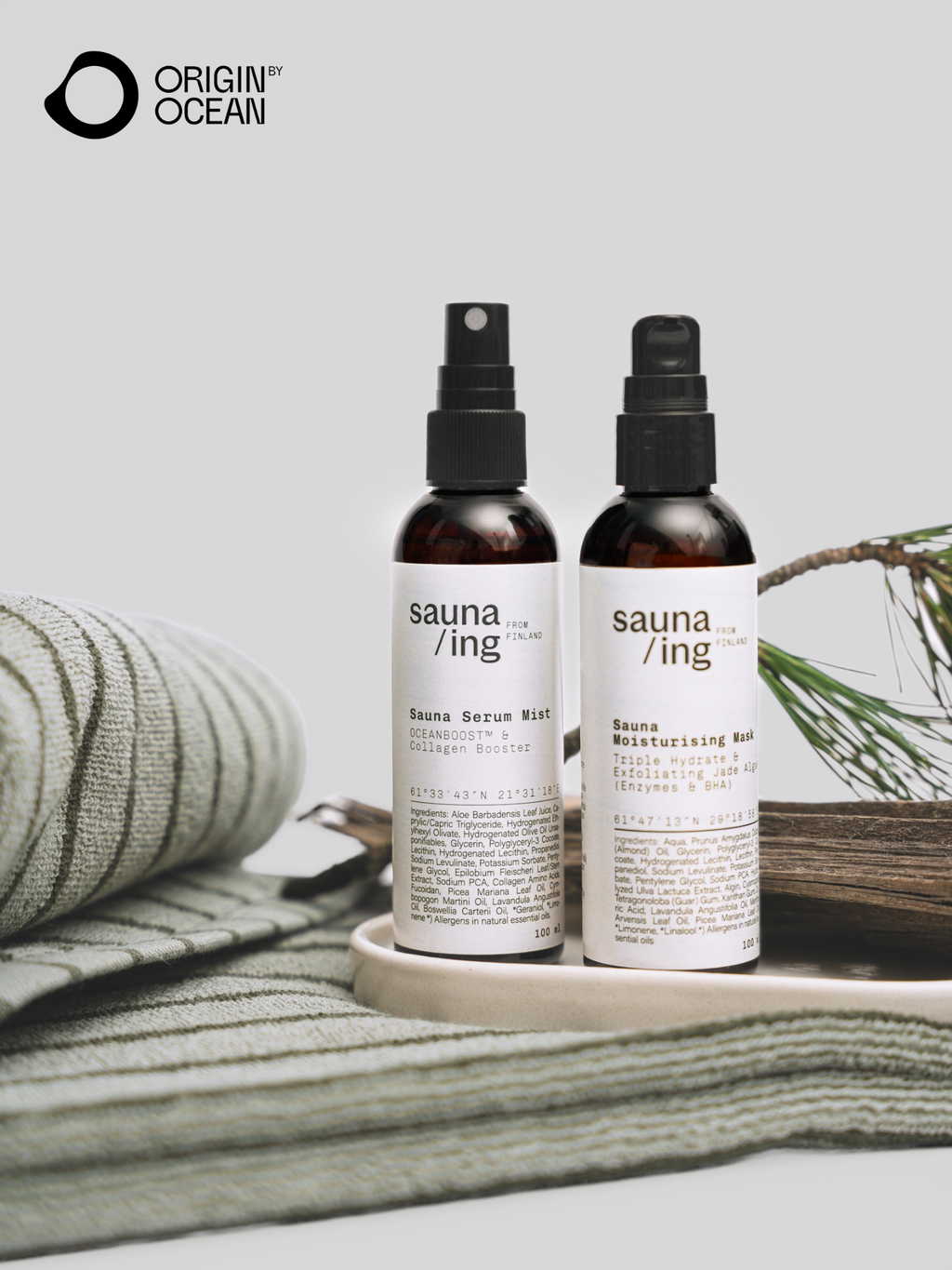 Origin by Ocean -tuotepaketti – Sauna Serum Mist & Sauna Moisturising Mask